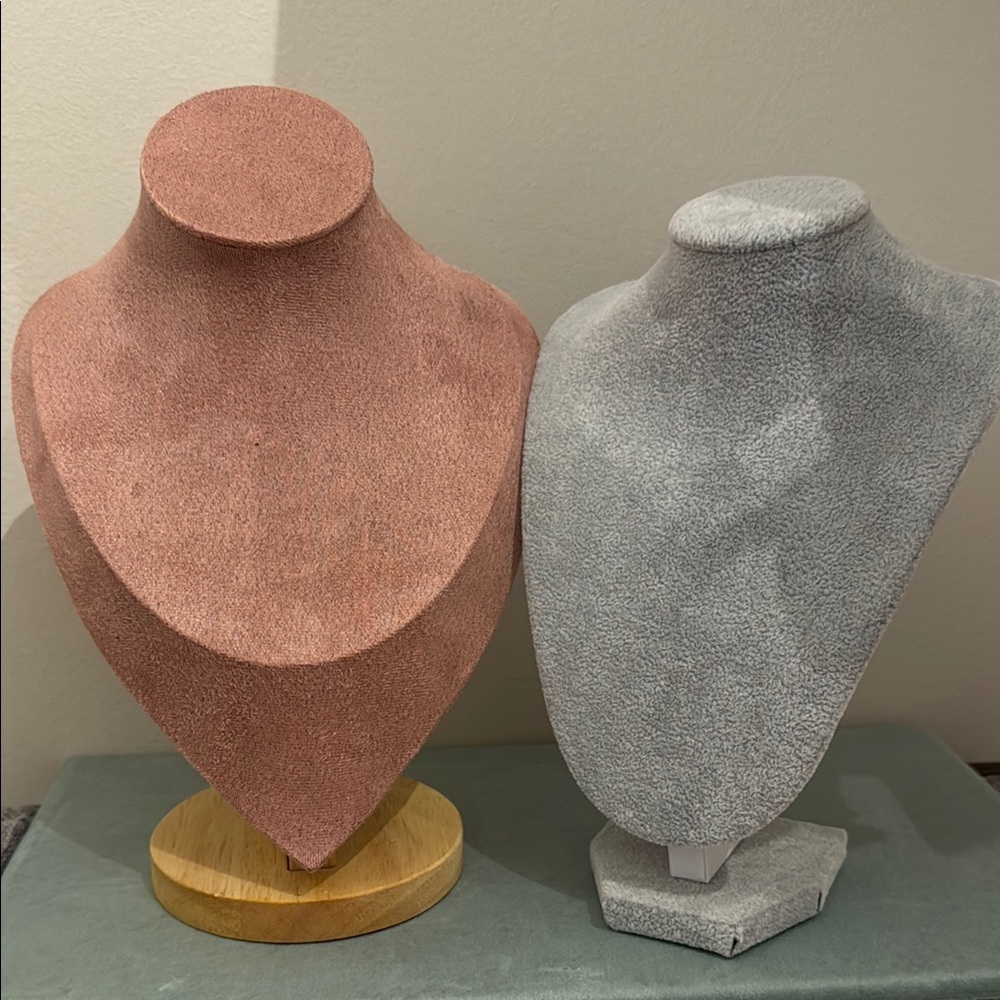 Elegant Suede Necklace Display Stand Set - Pink and Gray
